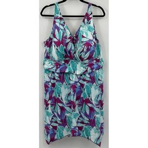 D & Co Plus‎ Sz 28W Swim Dress Handkerchief Hem Blue Purple Aqua NWOT